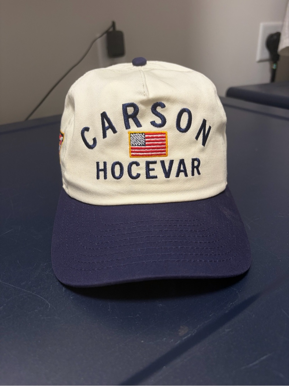 New Era Carson Hocevar Embroidered Flag Cap - Cream & Navy